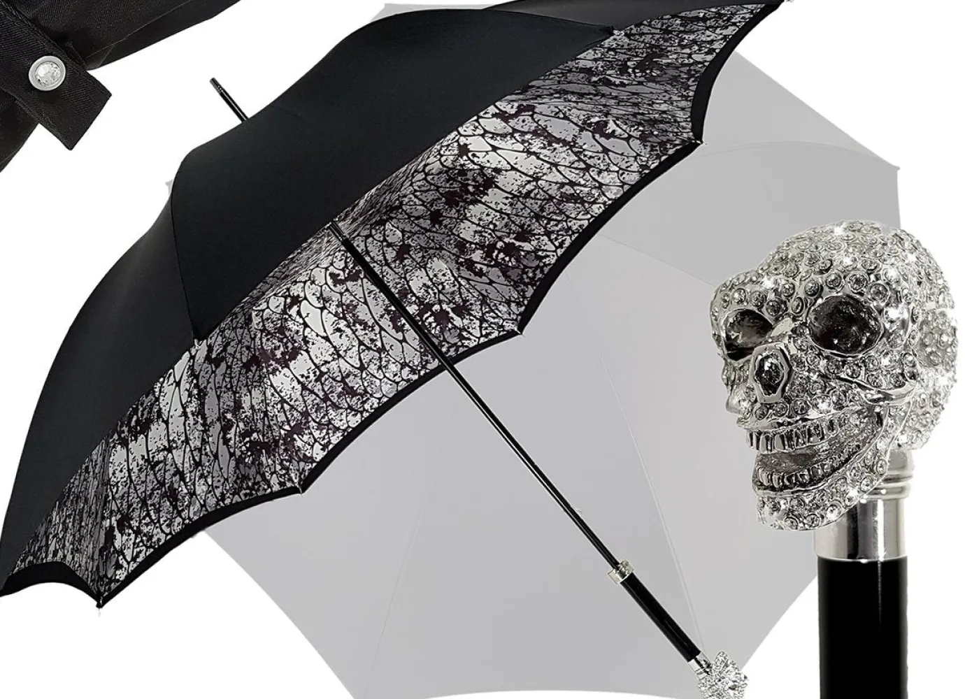 Il Marchesato Amazin Lux Silver Swarovski Skull Umbrella - Double Cloth Best