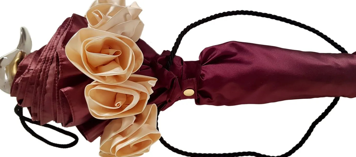 Il Marchesato Amazing Frilly Burgundy Folding Umbrella Parasol Best