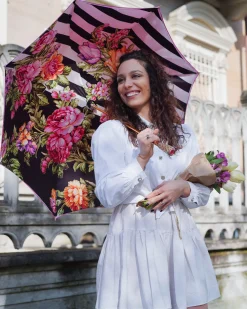 Il Marchesato Artisan Pink Floral Umbrella with Crystal Handle & Exquisite Hand-Pain Discount