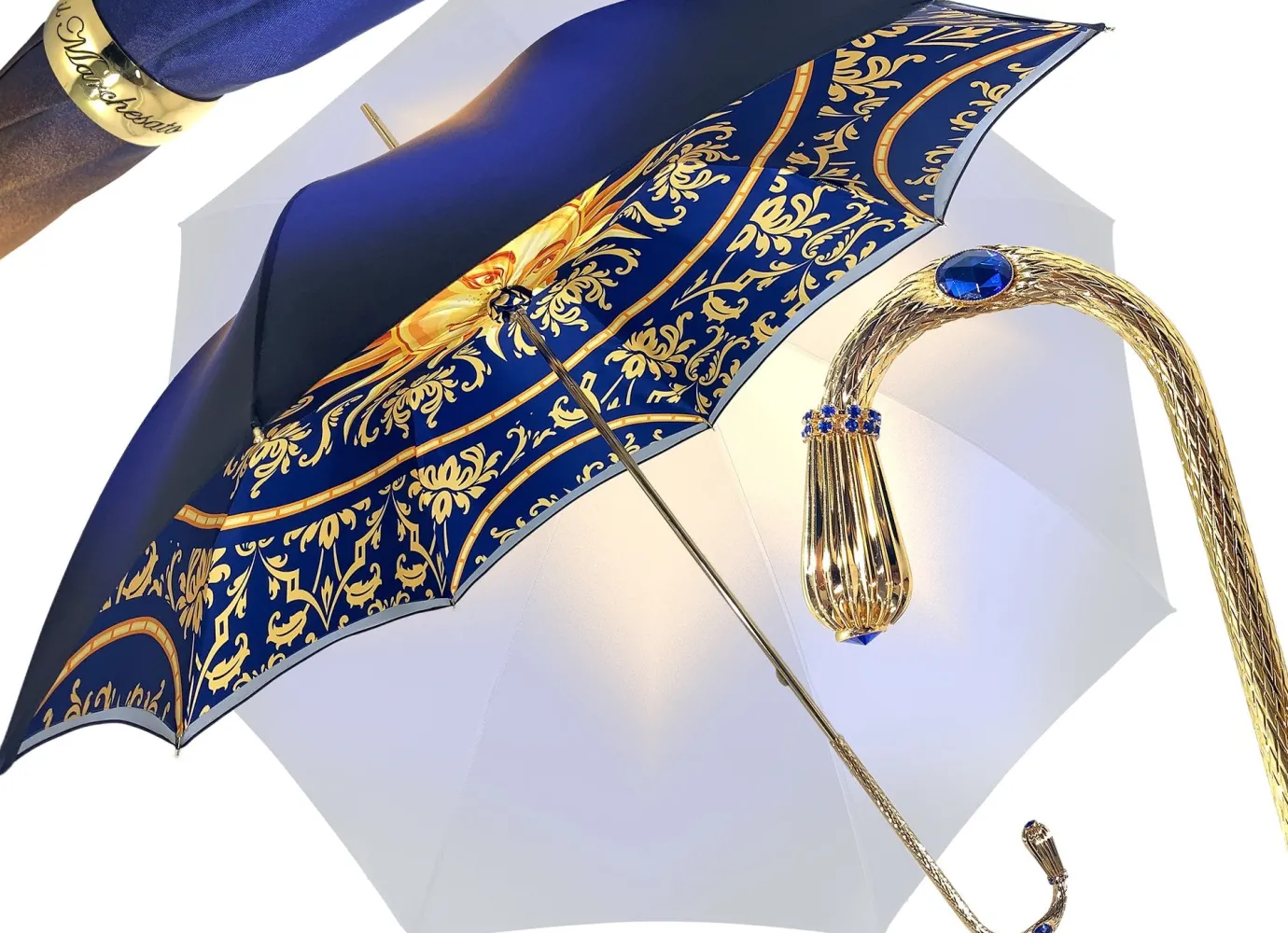 Il Marchesato Beautiful Double Canopy Umbrella in a Luxurious blue Satin Sale