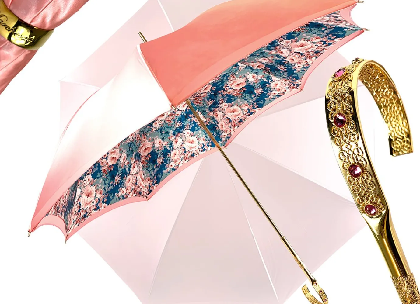 Il Marchesato Beautiful Double Canopy Umbrella in a Luxurious Pink Satin Clearance