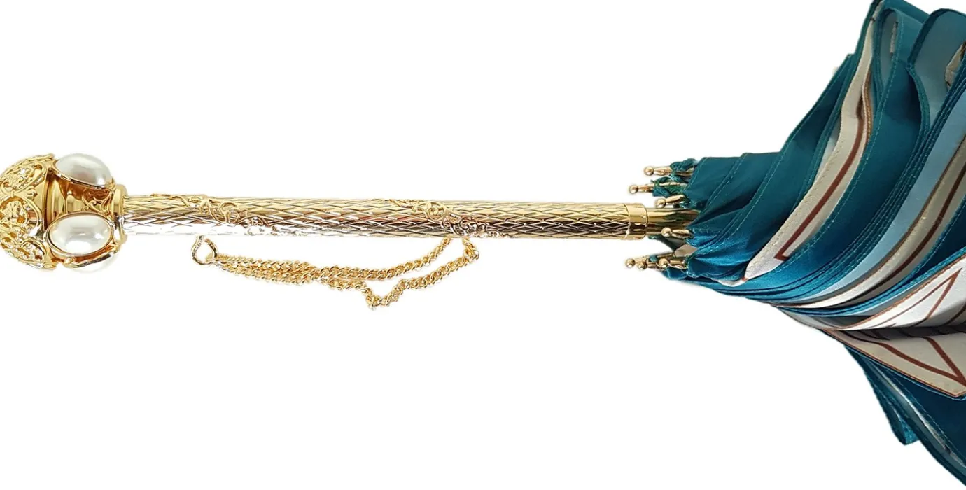 Il Marchesato Beautiful Double Canopy Umbrella in a Luxurious Turquoise Colored Poly Discount
