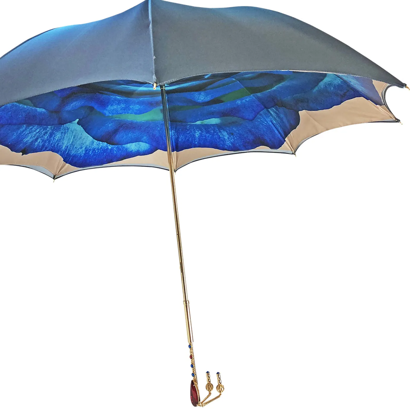 Il Marchesato Beautiful umbrella with gold-plated handle and big red crystal Hot