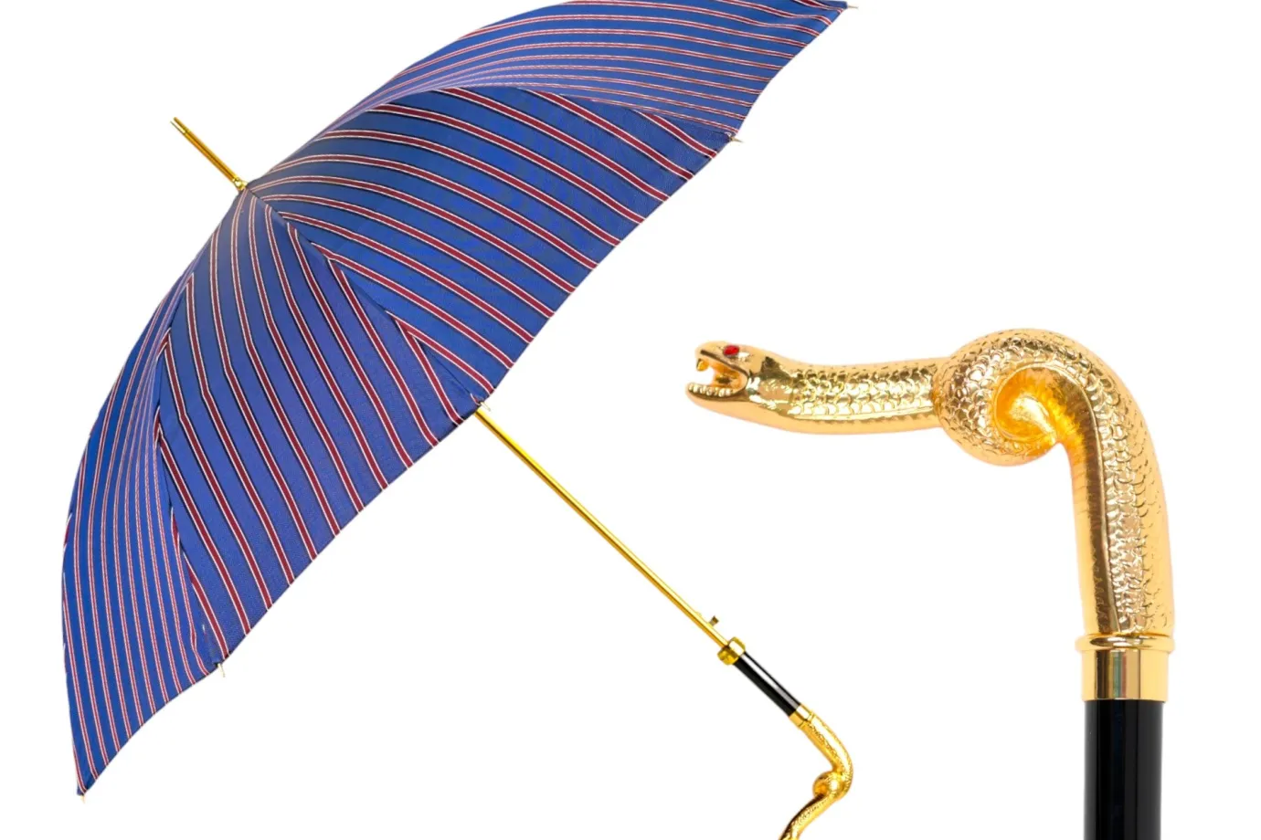 Il Marchesato Blue & Bordeaux Striped Gold Snake Umbrella Outlet