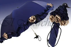 Il Marchesato Blue Ruffled Folding Umbrella embellished with roses Fashion