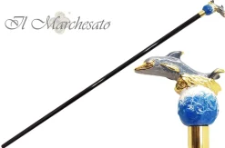 Il Marchesato Brilliant Enamelled Dauphin - Walking Cane New
