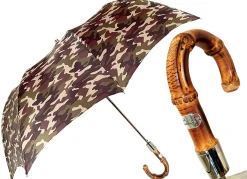 Il Marchesato Camouflage Umbrella Folding With Bamboo Handle New
