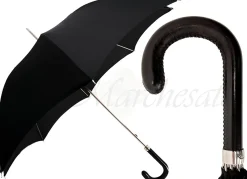Il Marchesato Classic Gentlemen's Black Umbrella With Leather Handle Clearance