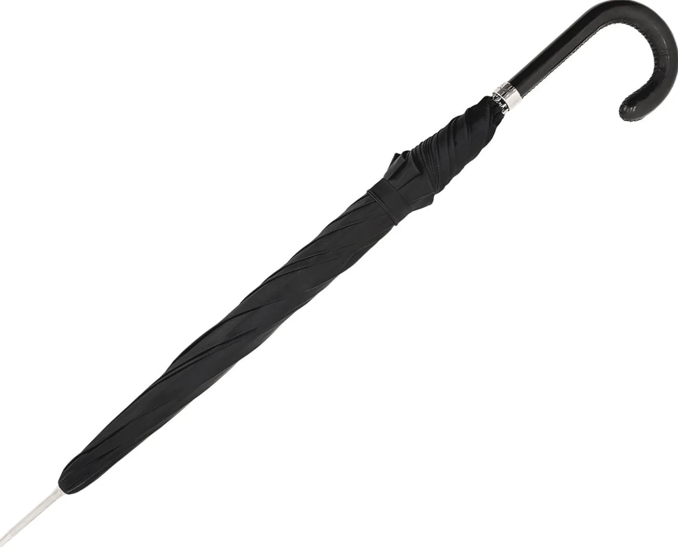Il Marchesato Classic Gentlemen's Black Umbrella With Leather Handle Clearance