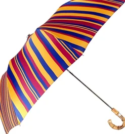 Il Marchesato Crafted Multi-Color Striped Folding Umbrella Bamboo Handle Fashion