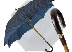 Il Marchesato Elegant Blue umbrella with Natural Chestnut Wood hand-curved Discount