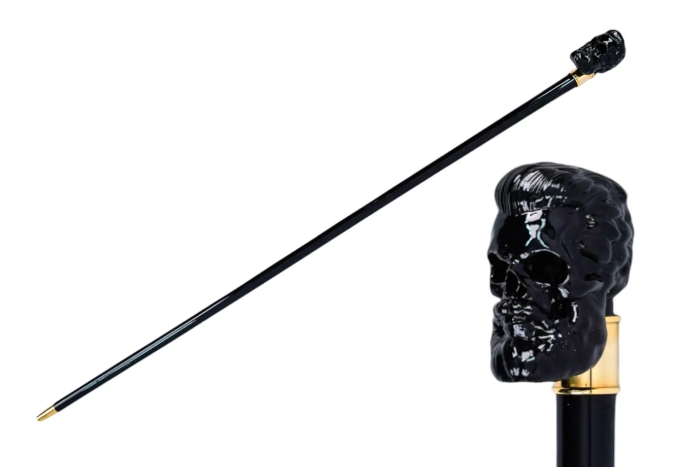 Il Marchesato Elegant Cane with Sculpted Black Skull Handle and Gold Accents Discount