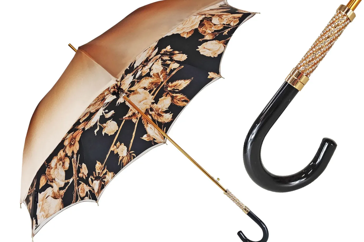 Il Marchesato Elegant ladies umbrella with black and brown flowered design Online