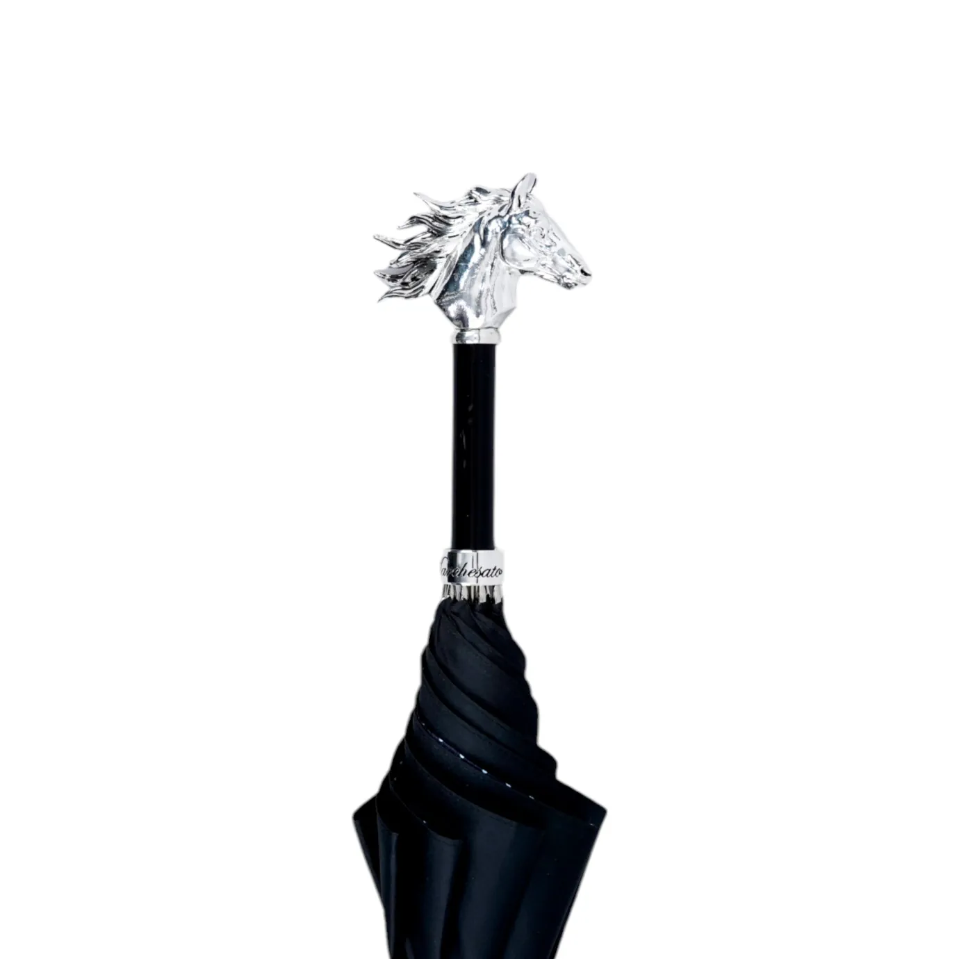 Il Marchesato Elegant polka dot umbrella with silverplated horse handle New