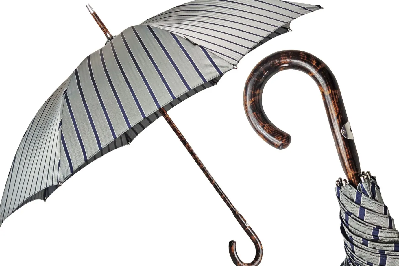 Il Marchesato Elegant Striped Umbrella - Flamed Natural beech Wood-Handle Sale