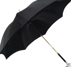 Il Marchesato Elegant Umbrella With Double Layer In Black Satin Outlet