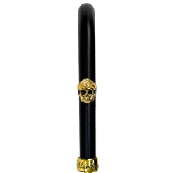 Il Marchesato Elegant Umbrella with Leather Handle, Gold Skull, and Ornate Black and Outlet