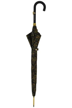Il Marchesato Elegant Umbrella with Leather Handle, Gold Skull, and Ornate Black and Outlet