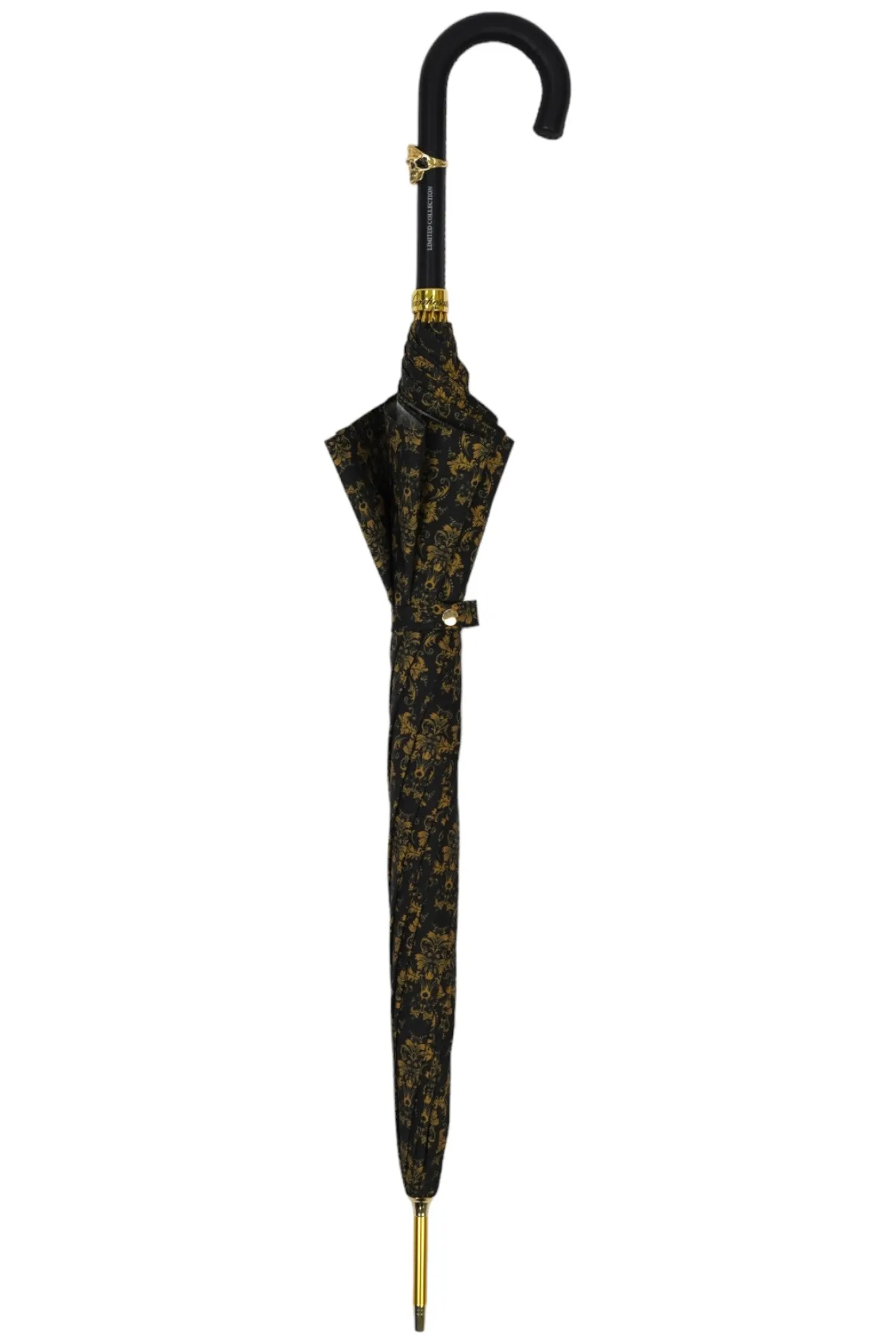 Il Marchesato Elegant Umbrella with Leather Handle, Gold Skull, and Ornate Black and Outlet