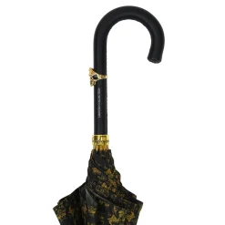 Il Marchesato Elegant Umbrella with Leather Handle, Gold Skull, and Ornate Black and Outlet
