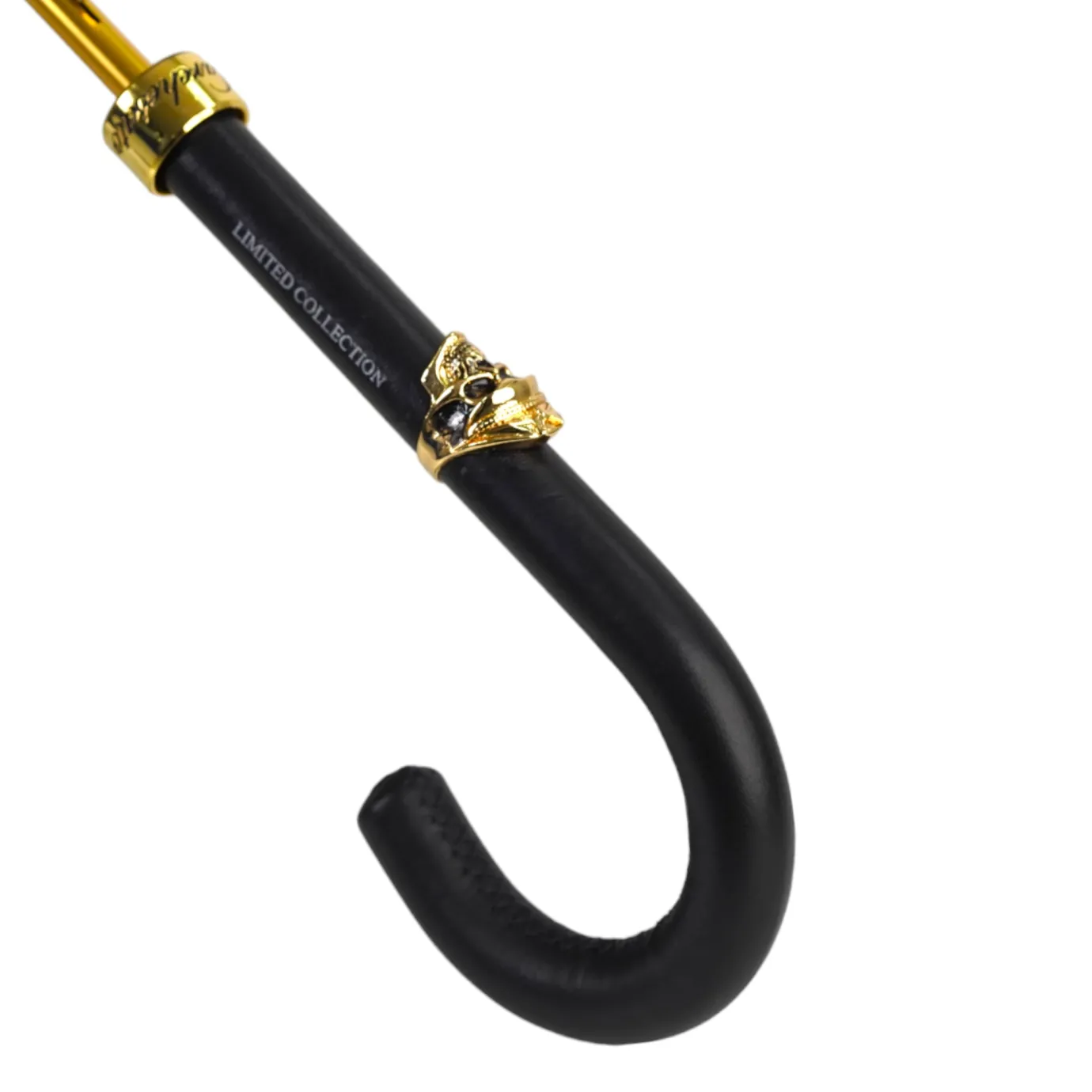 Il Marchesato Elegant Umbrella with Leather Handle, Gold Skull, and Ornate Black and Outlet