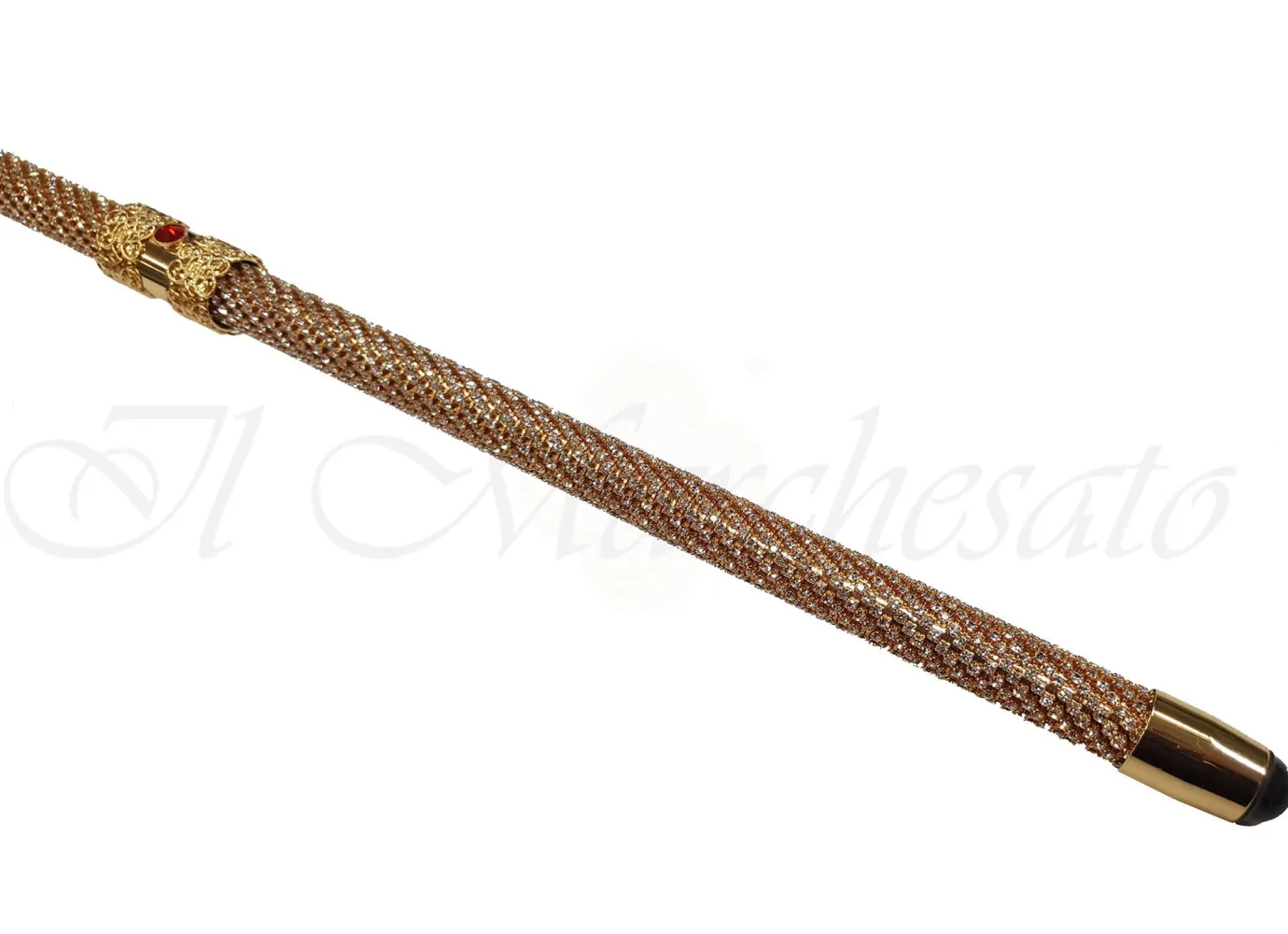 Il Marchesato Elegant Walking Cane Encrusted with Swarovski Crystals- Leather Handle Clearance