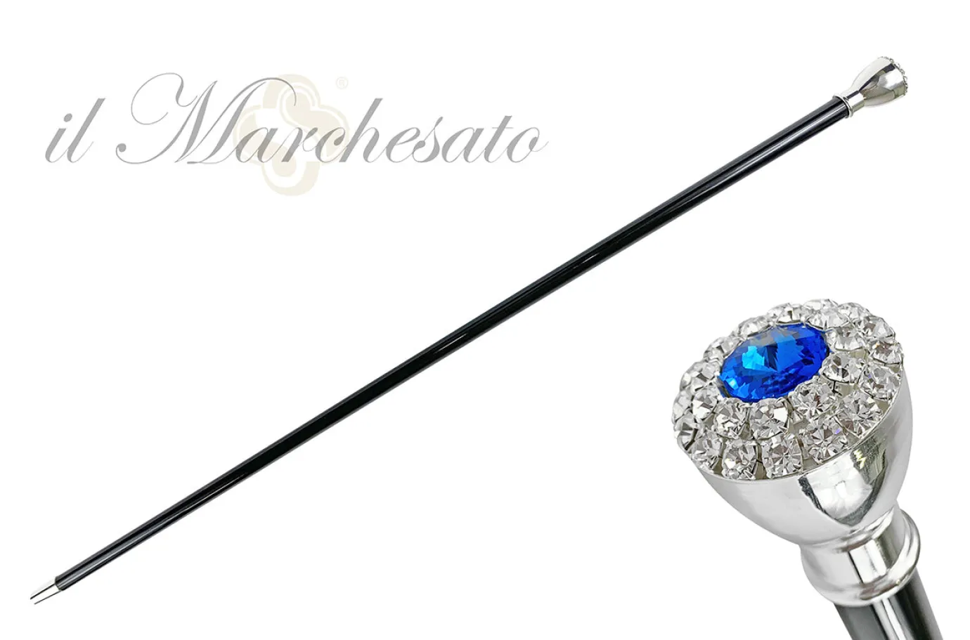 Il Marchesato Elegant Walking stick with Silver-Plated Knob and crystals New
