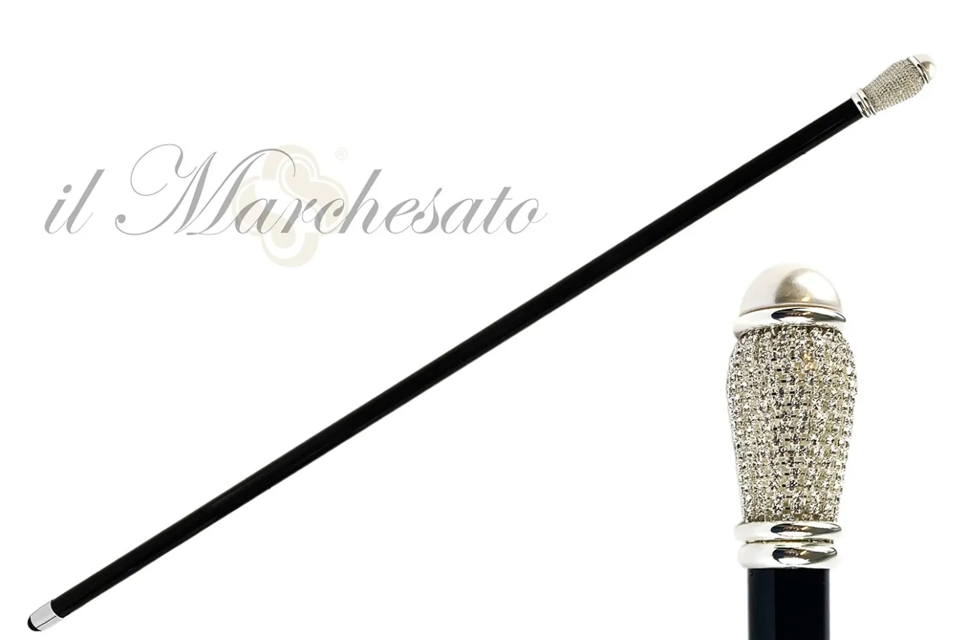 Il Marchesato Evening Cane with Crystals and Pearl Fashion