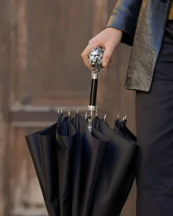 Il Marchesato Fantastic Black umbrella for man with Silverplated Lion Clearance