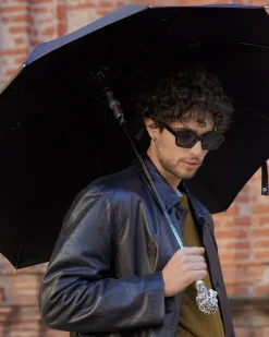 Il Marchesato Fantastic Black umbrella for man with Silverplated Lion Clearance