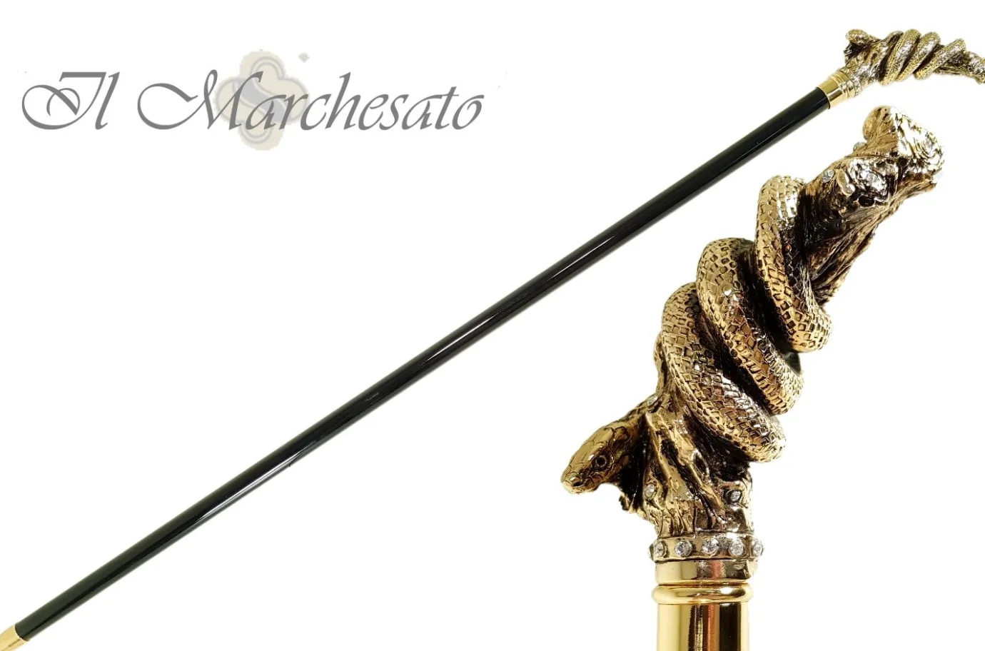 Il Marchesato Fantastic Gold Plated Snake Embellished With Crystals - Walking Cane Best