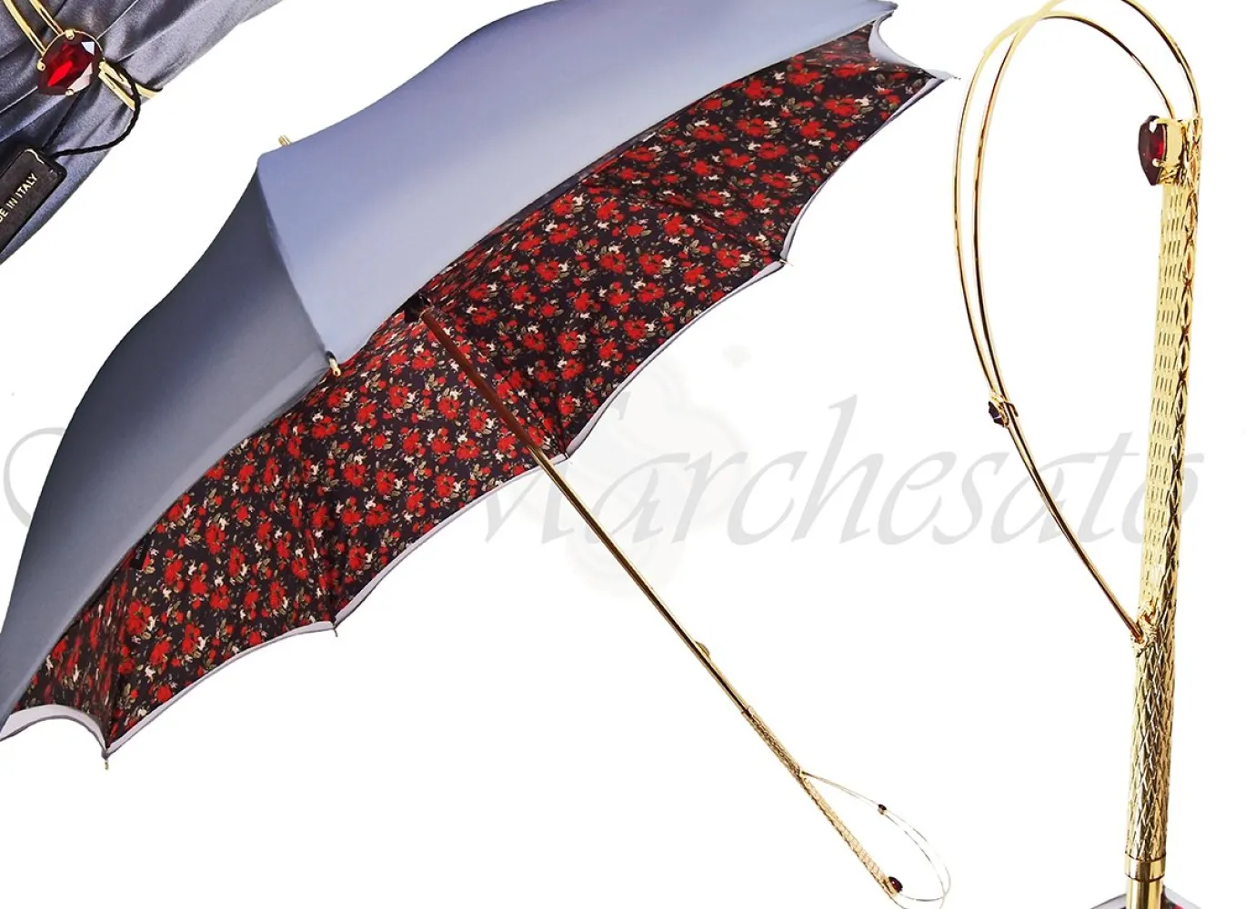 Il Marchesato Fashionable Gradient Grey&Flowered Umbrella, Double Cloth Fashionable Italian Umbrella Outlet