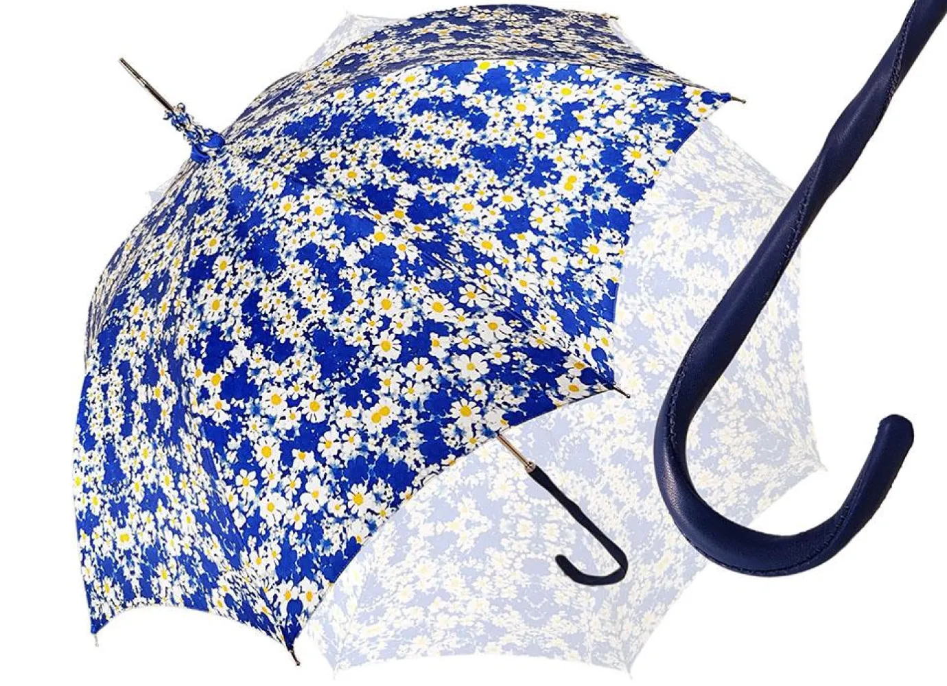 Il Marchesato Flowered Marguerite Parasol - Blue Leather Handle New