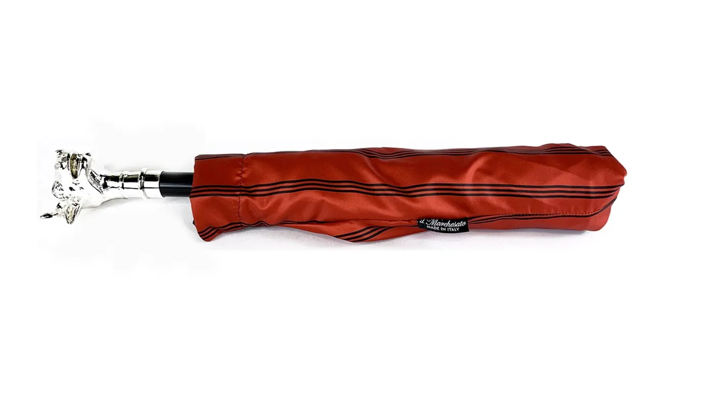 Il Marchesato Folding Umbrella for Men with Silver-plated Bull Handle Online