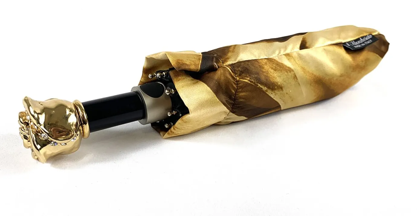 Il Marchesato Gold And Brown Dahlia Folding Umbrella Hot