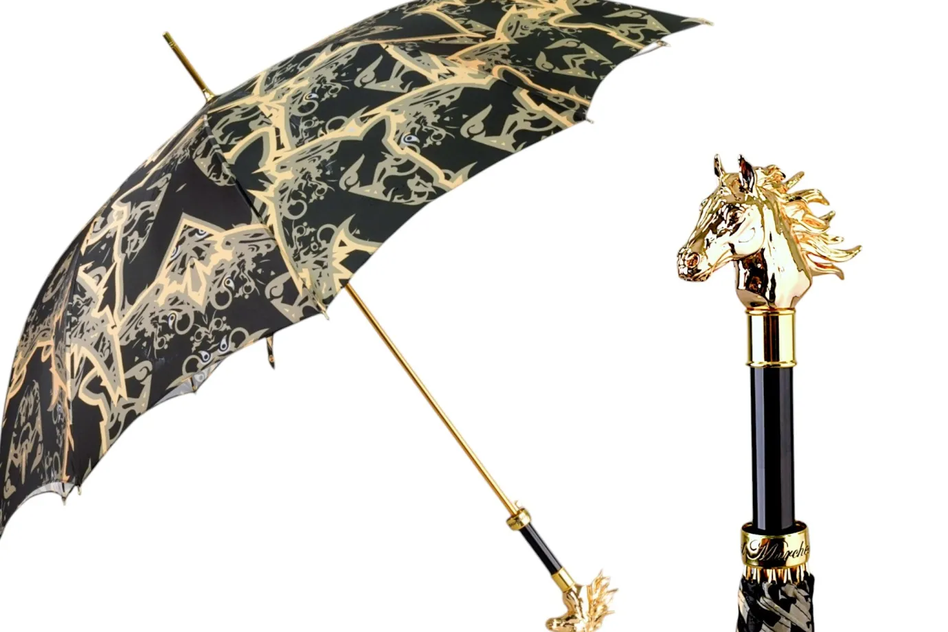 Il Marchesato Gold Horse Head Handle Umbrella – Elegant Equestrian Design Fashion