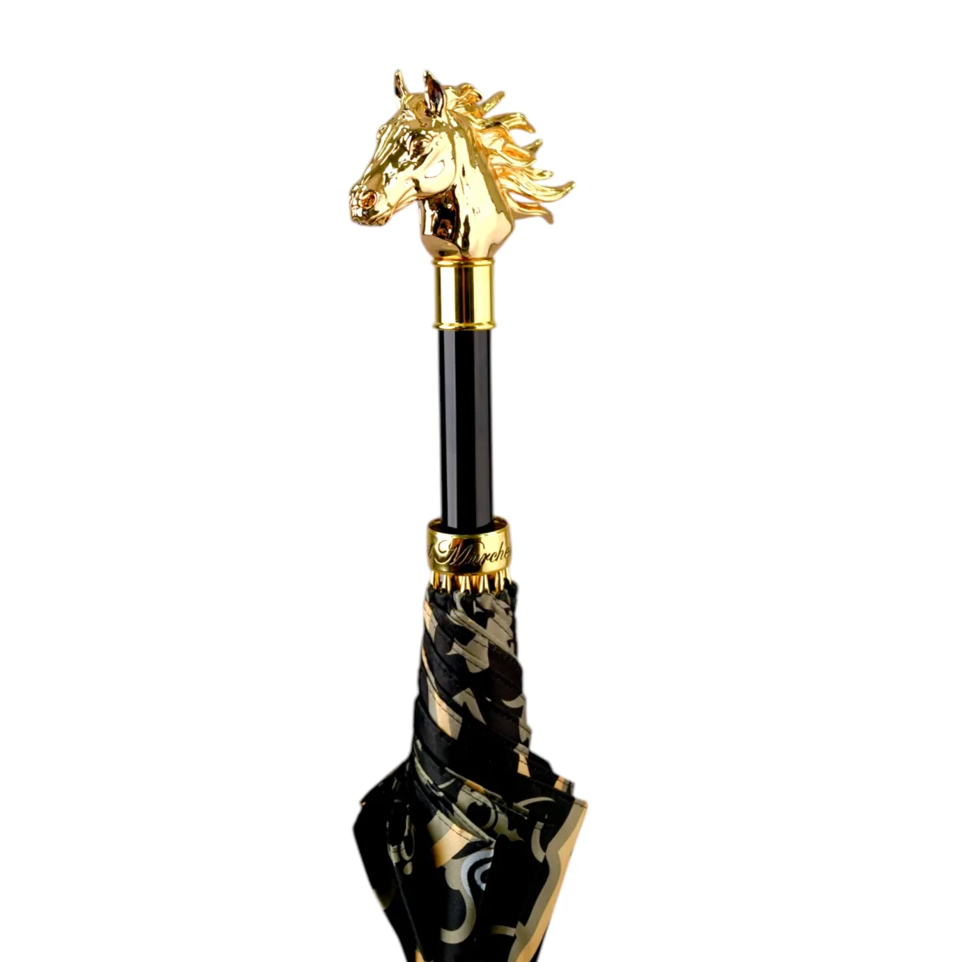 Il Marchesato Gold Horse Head Handle Umbrella – Elegant Equestrian Design Fashion
