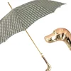 Il Marchesato Golden Hound: Beige Patterned Umbrella with Dog Handle in Gold Finish New
