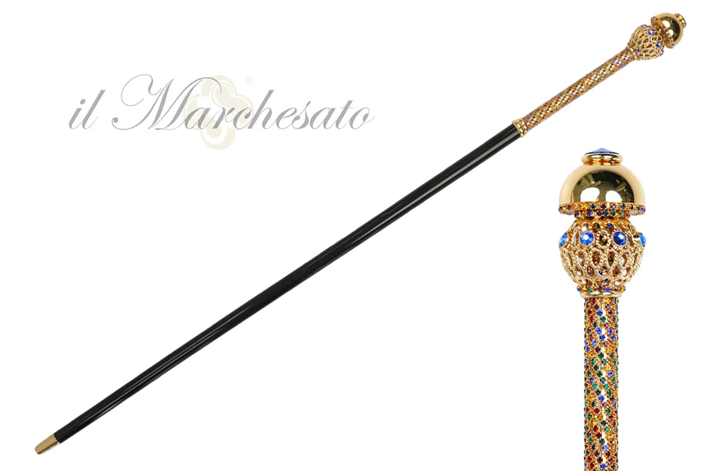 Il Marchesato Golden Majesty: 24K Gold-Plated Walking Canes with Crystal Elegance New