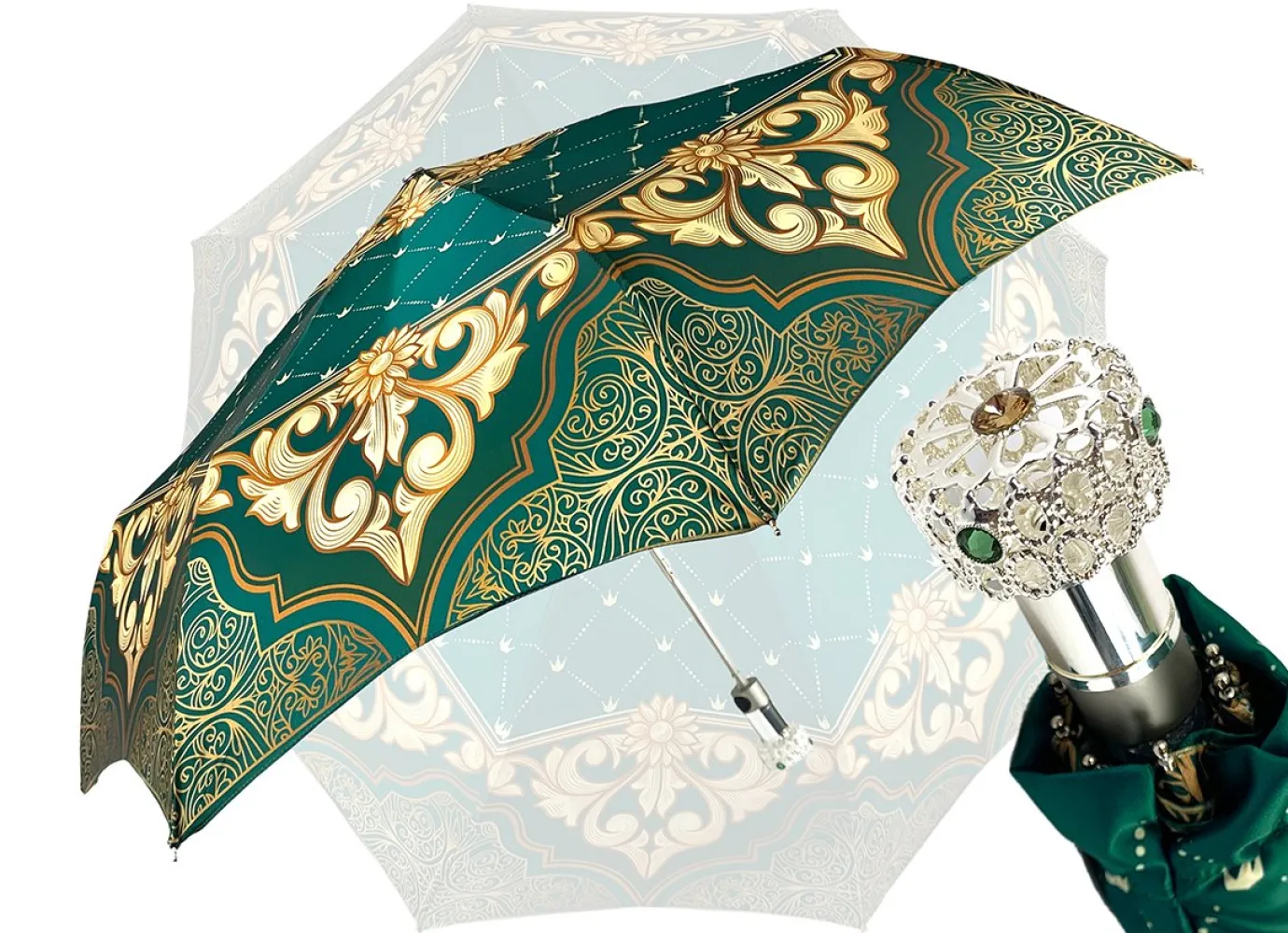 Il Marchesato Green and Beige Women's Folding Umbrella Hot