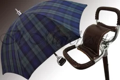 Il Marchesato Handcrafted Leather Seat Umbrella- Black Watch Tartan Sale
