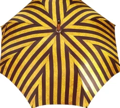 Il Marchesato Handcrafted Umbrella - Striped Gold and Dark Brown - Chestnut Wood-Han Clearance