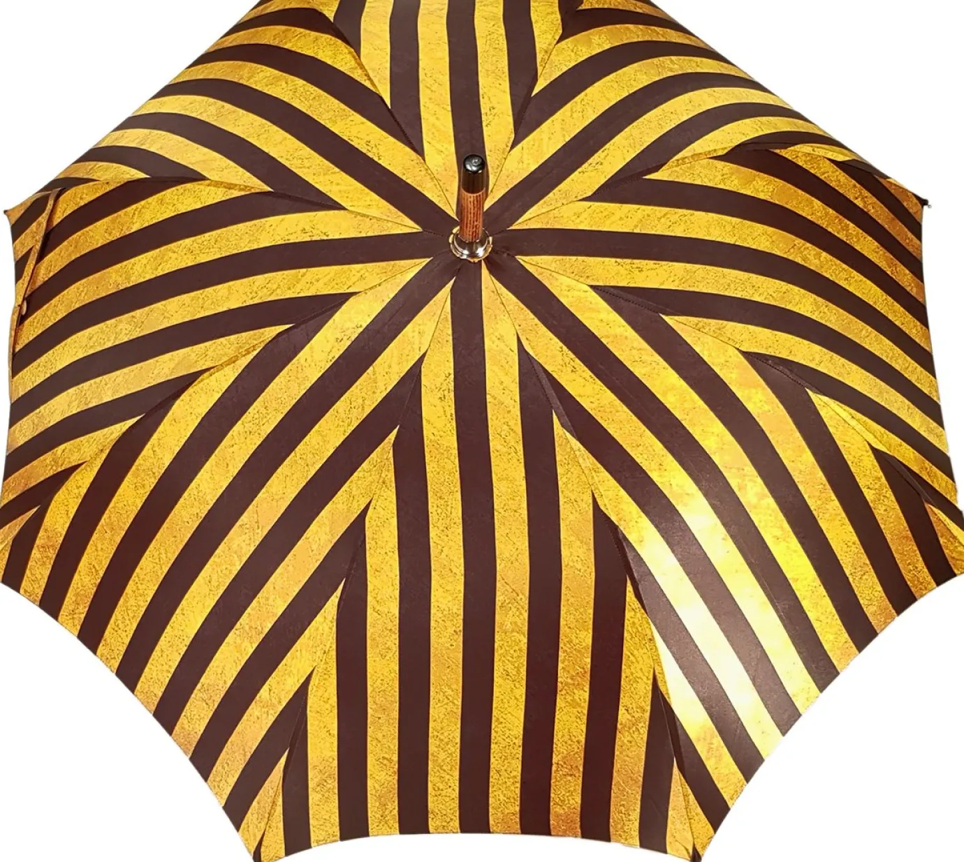 Il Marchesato Handcrafted Umbrella - Striped Gold and Dark Brown - Chestnut Wood-Han Clearance