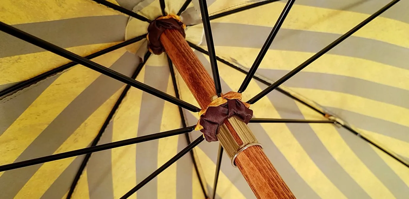 Il Marchesato Handcrafted Umbrella - Striped Gold and Dark Brown - Chestnut Wood-Han Clearance