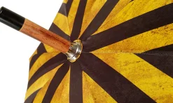 Il Marchesato Handcrafted Umbrella - Striped Gold and Dark Brown - Chestnut Wood-Han Clearance