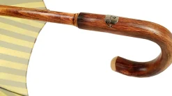 Il Marchesato Handcrafted Umbrella - Striped Gold and Dark Brown - Chestnut Wood-Han Clearance