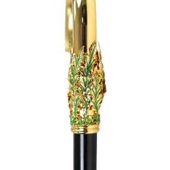 Il Marchesato Hand-Painted Golden Plated Metal Walking Cane with Leaf Design Clearance