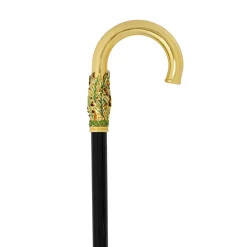 Il Marchesato Hand-Painted Golden Plated Metal Walking Cane with Leaf Design Clearance