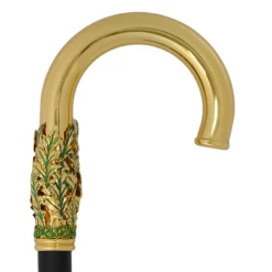 Il Marchesato Hand-Painted Golden Plated Metal Walking Cane with Leaf Design Clearance