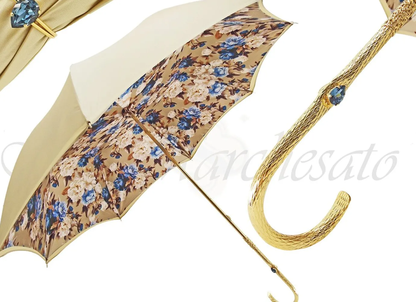 Il Marchesato Ladies Flower Umbrella in Cream with Light Blue Flower New